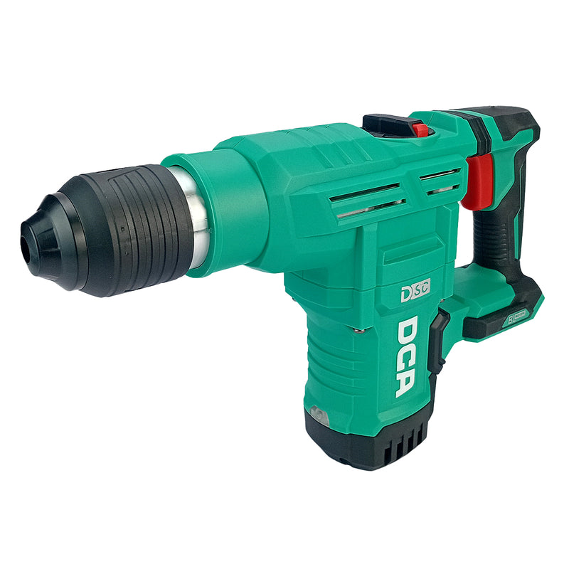 Máy khoan bê tông pin 20V Max DCA ADZC02-28, khả năng khoan 28mm, đầu gài SDS-Plus, 3 chế độ, động cơ không chổi than, công suất 1000W, lực búa 3.5 Jul, có chông rung.