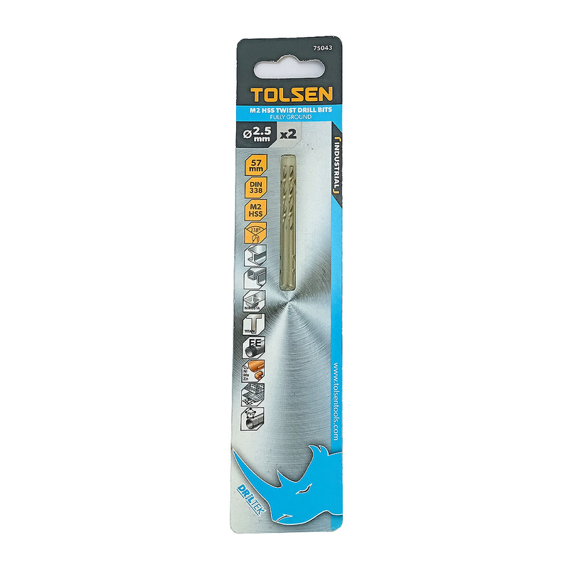 Mũi khoan Inox HSS/M2 đuôi trơn công nghiệp.  Size 1mm ~ 13mm TOLSEN, tiêu chuẩn DIN338 (Split point 135°)