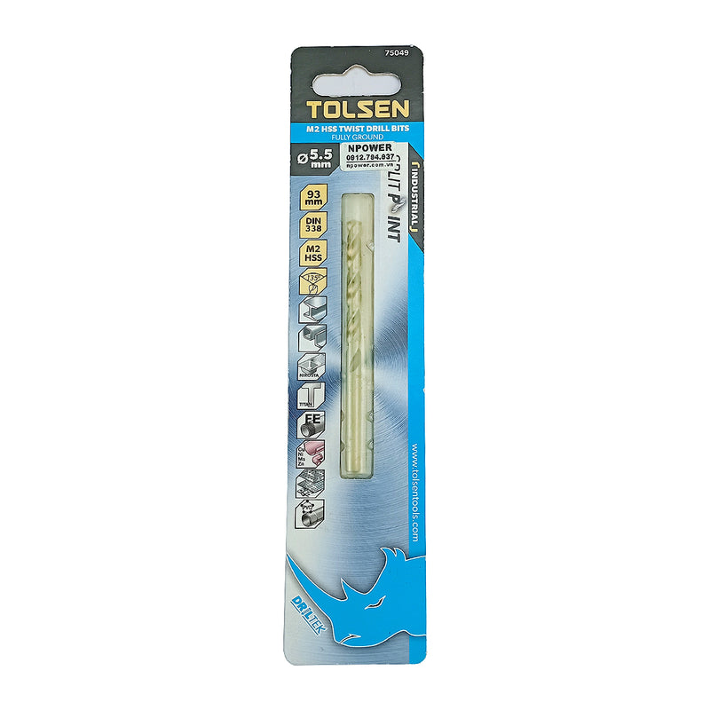 Mũi khoan Inox HSS/M2 đuôi trơn công nghiệp.  Size 1mm ~ 13mm TOLSEN, tiêu chuẩn DIN338 (Split point 135°)
