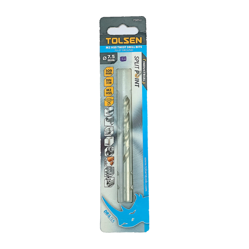 Mũi khoan Inox HSS/M2 đuôi trơn công nghiệp.  Size 1mm ~ 13mm TOLSEN, tiêu chuẩn DIN338 (Split point 135°)