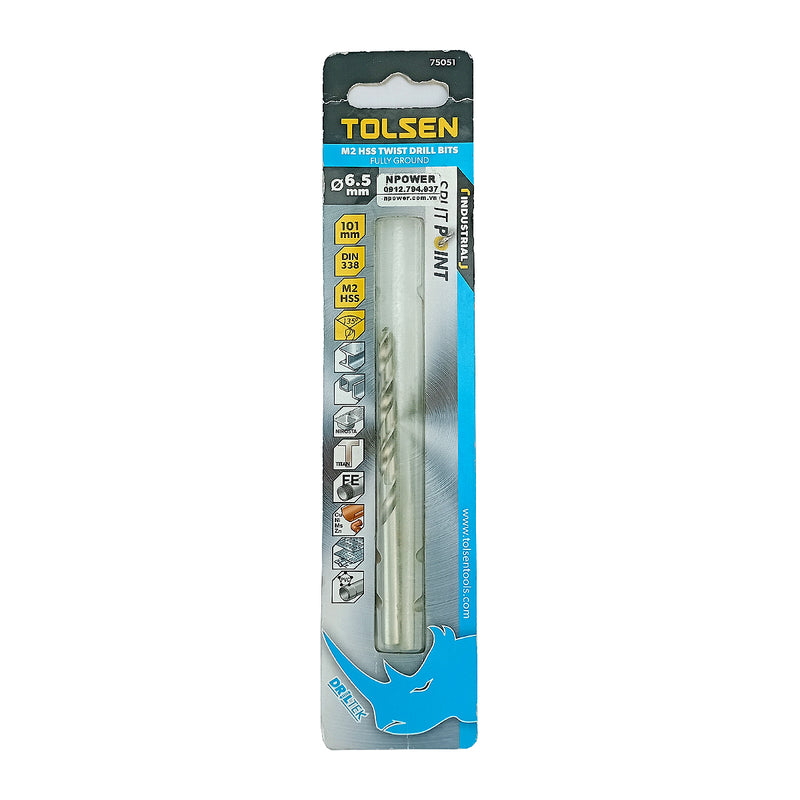 Mũi khoan Inox HSS/M2 đuôi trơn công nghiệp.  Size 1mm ~ 13mm TOLSEN, tiêu chuẩn DIN338 (Split point 135°)
