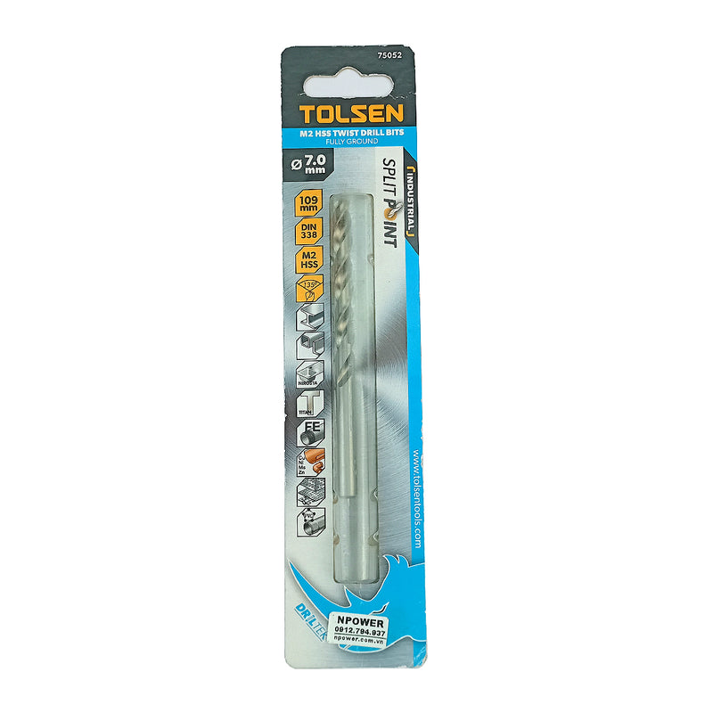 Mũi khoan Inox HSS/M2 đuôi trơn công nghiệp.  Size 1mm ~ 13mm TOLSEN, tiêu chuẩn DIN338 (Split point 135°)