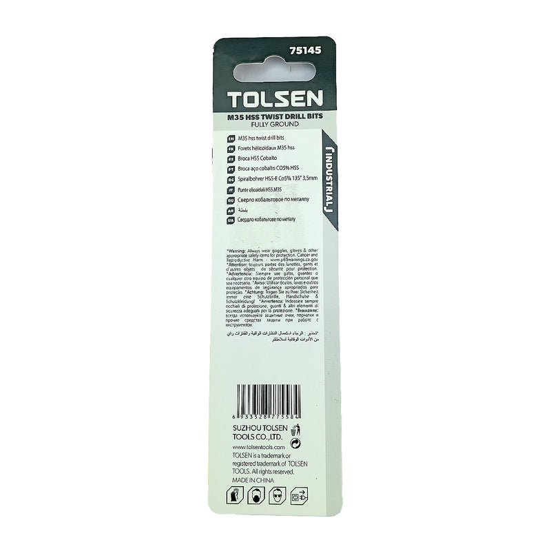 Mũi khoan Inox HSS/M35 (Co5%) tiêu chuẩn công nghiệp 1mm ~ 16mm TOLSEN