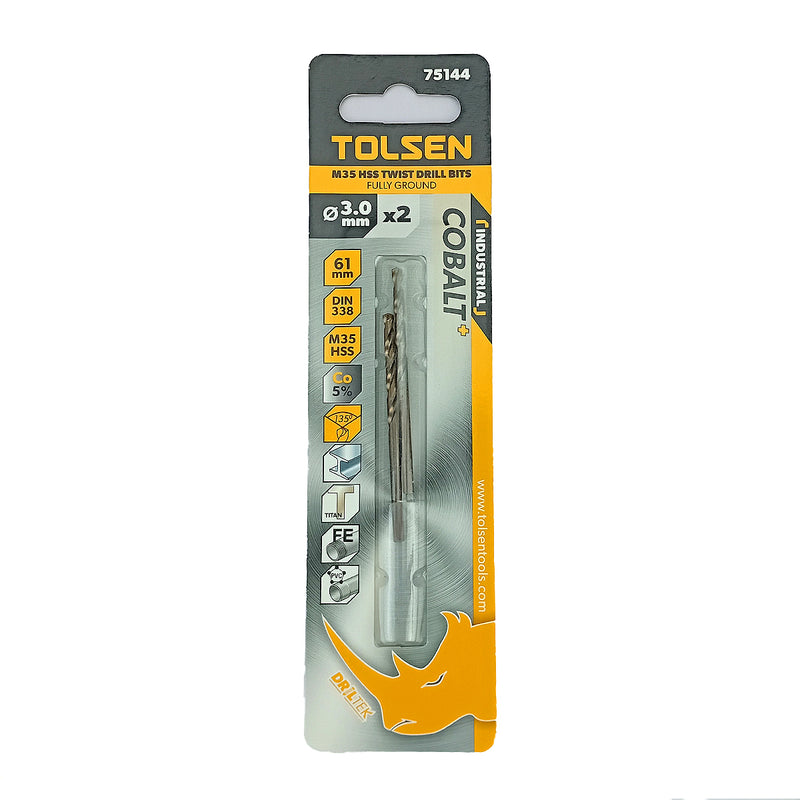 Mũi khoan Inox HSS/M35 (Co5%) tiêu chuẩn công nghiệp 1mm ~ 16mm TOLSEN