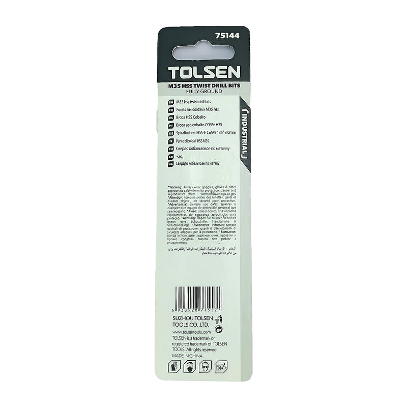 Mũi khoan Inox HSS/M35 (Co5%) tiêu chuẩn công nghiệp 1mm ~ 16mm TOLSEN