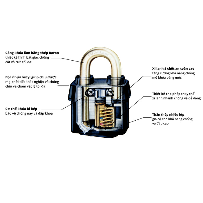 Ổ khóa treo Master Lock 6125, thân khóa bằng thép được bọc nhựa vinyl cao cấp