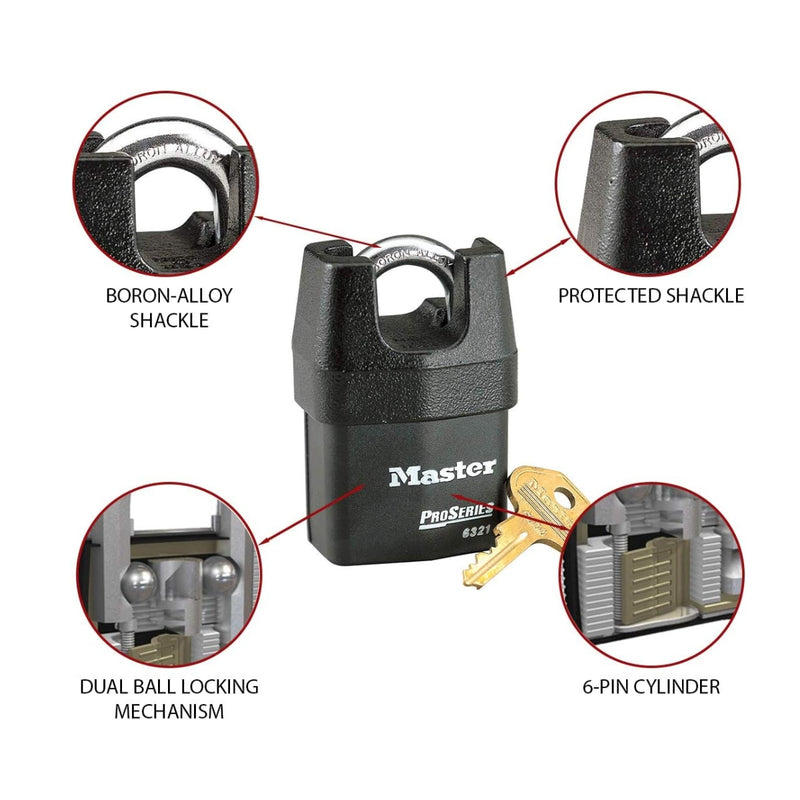 Ổ khóa treo Master Lock 6321WO cao cấp, thân khóa bằng thép lá được bọc nhựa vinyl 54mm