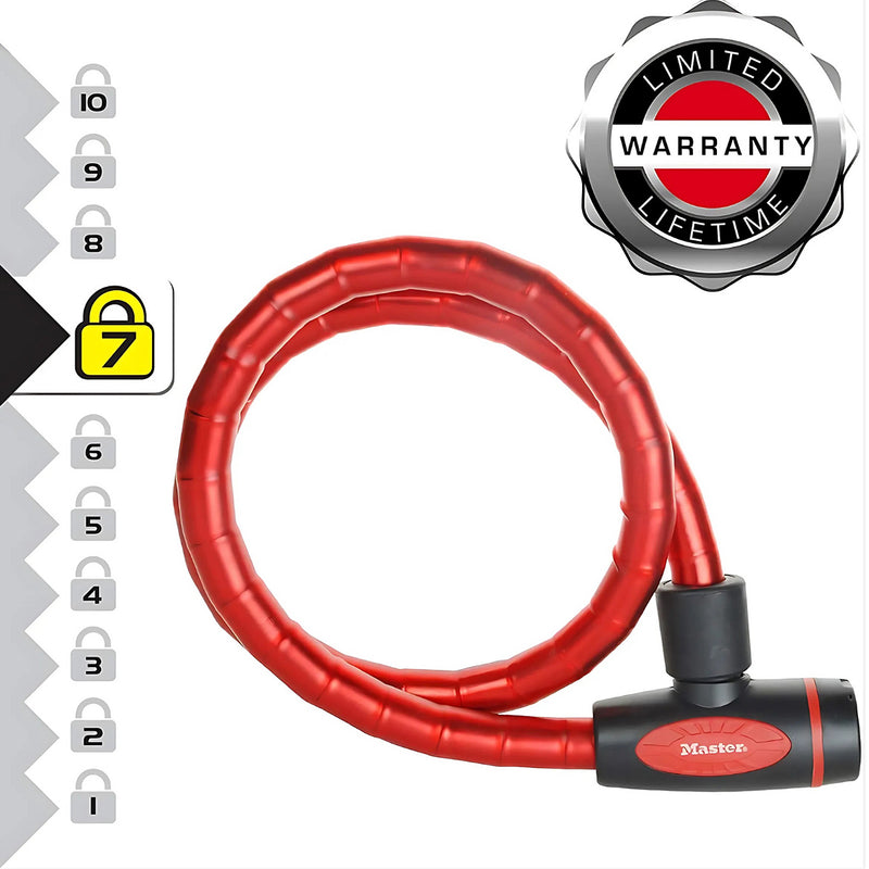 Ổ khóa dây Master Lock 8228EURDPRO cao cấp, dây khóa bằng cáp thép bện được bọc nhựa vinyl nhiều màu dài 1m