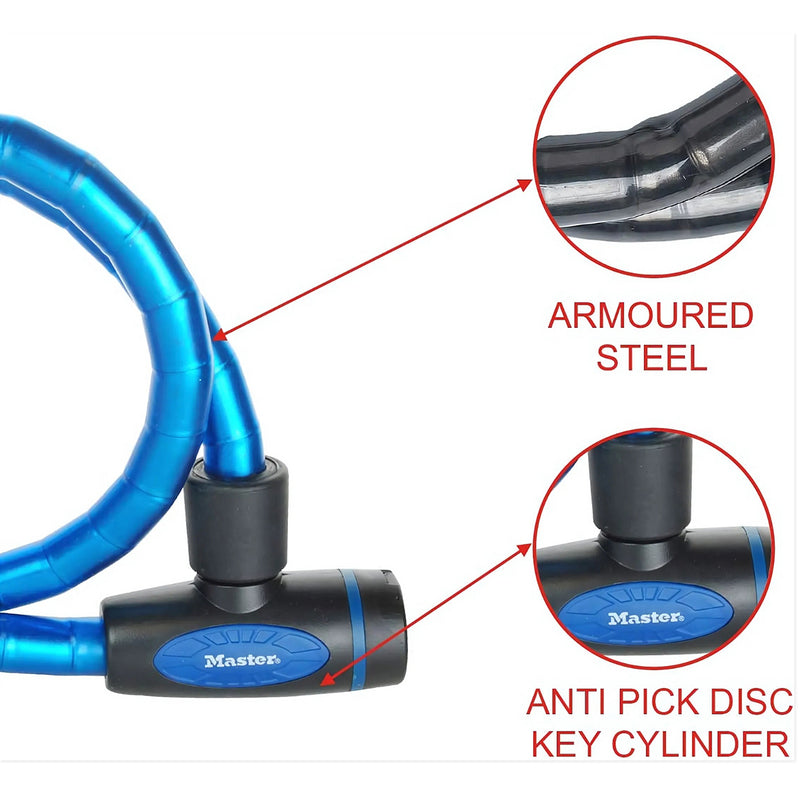 Ổ khóa dây Master Lock 8228EURDPRO cao cấp, dây khóa bằng cáp thép bện được bọc nhựa vinyl nhiều màu dài 1m