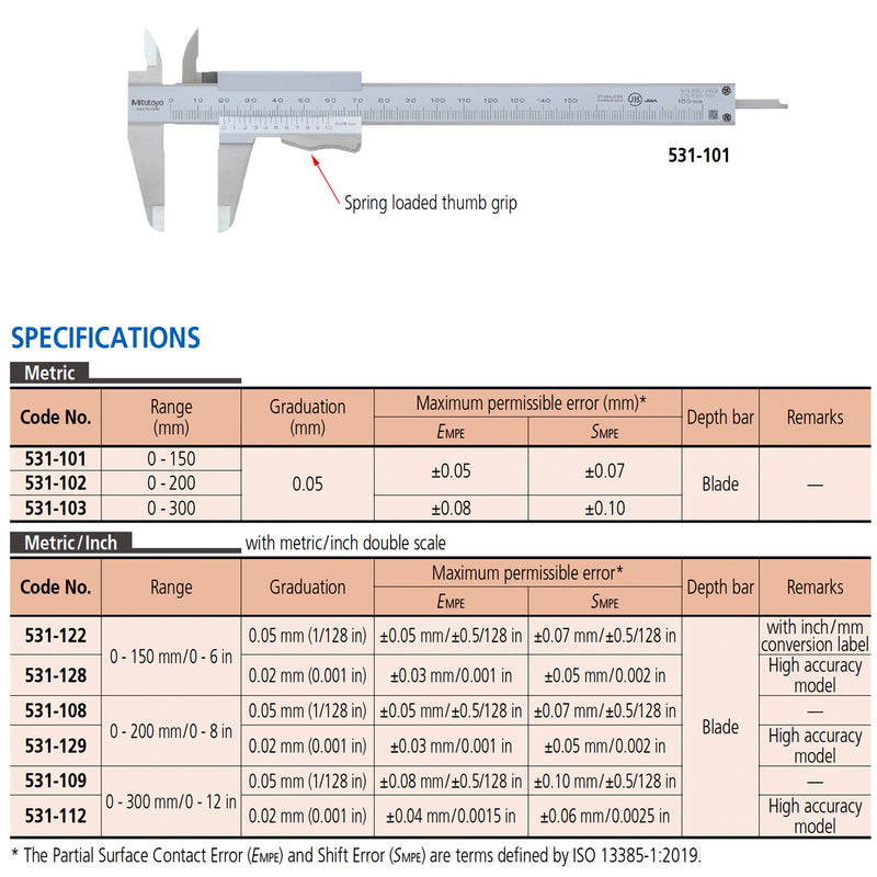 Thước kẹp cơ Mitutoyo Series 531 có khóa lò xo