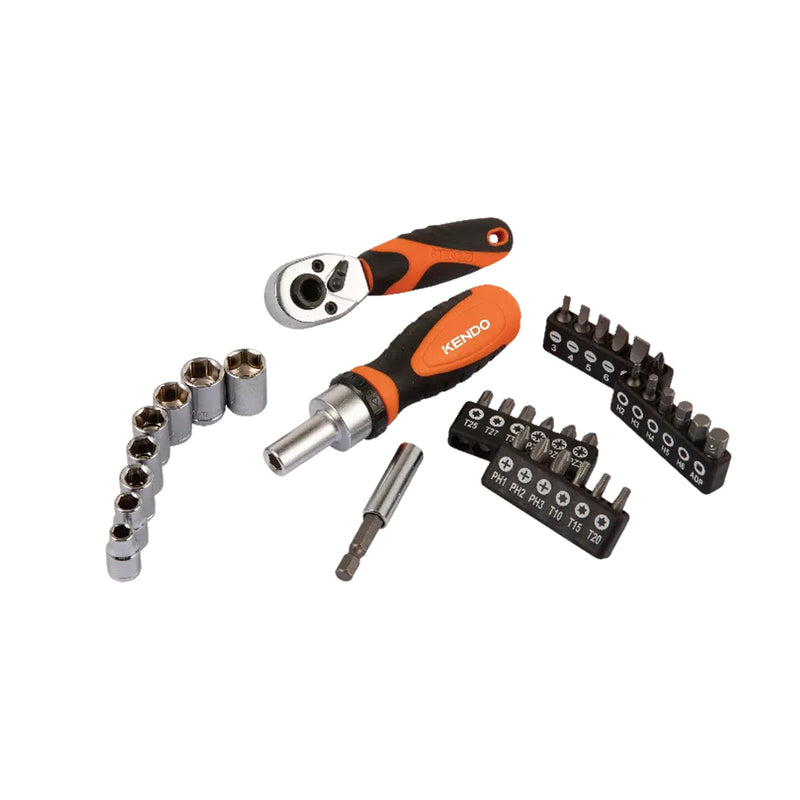 Bộ dụng cụ cần siết và tua vít 1/4" 35 chi tiết Kendo 20548 vật liệu thép Cr-V