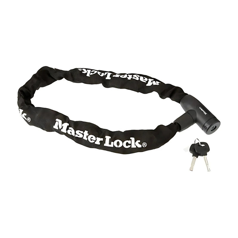 Khóa dây xích dùng chìa Master Lock cao cấp, dây xích bằng thép cường lực dày 8mm được bọc lớp vải nhiều màu dài 90cm