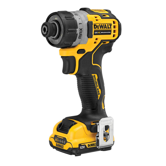 Máy vặn vít Dewalt DCF601 động cơ không chổi than, kiểu kẹp HEX 6,35mm, dùng Pin 12V dung lượng 2Ah
