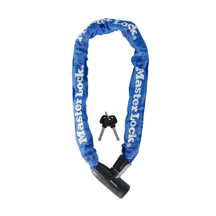 Khóa dây xích dùng chìa Master Lock cao cấp, dây xích bằng thép cường lực dày 8mm được bọc lớp vải nhiều màu dài 90cm