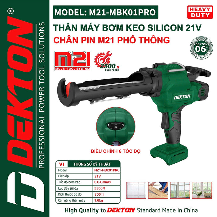 Súng bắn keo silicon Dekton M21-MBK01PRO dùng pin 21V, lực đẩy 2500Nm (Chỉ có thân máy)