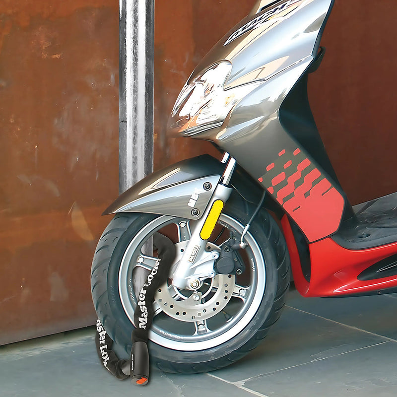 Khóa dây xích dùng chìa Master Lock cao cấp, dây xích bằng thép cường lực dày 8mm được bọc lớp vải nhiều màu dài 90cm