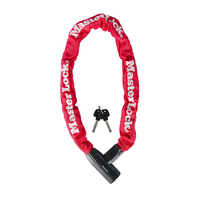Khóa dây xích dùng chìa Master Lock cao cấp, dây xích bằng thép cường lực dày 8mm được bọc lớp vải nhiều màu dài 90cm