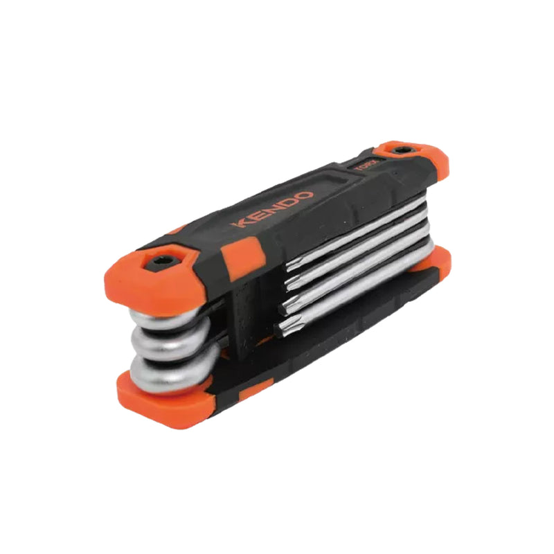 Bộ lục giác sao gấp gọn 8 chi tiết Kendo 20718 kích thước từ T9 - T30, vật liệu thep Cr-V