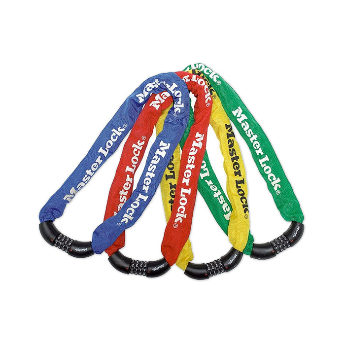 Khóa số dây xích Master Lock cao cấp, dây xích bằng thép cường lực dày 8mm được bọc lớp vải nhiều màu dài 90cm, 4 cọc số