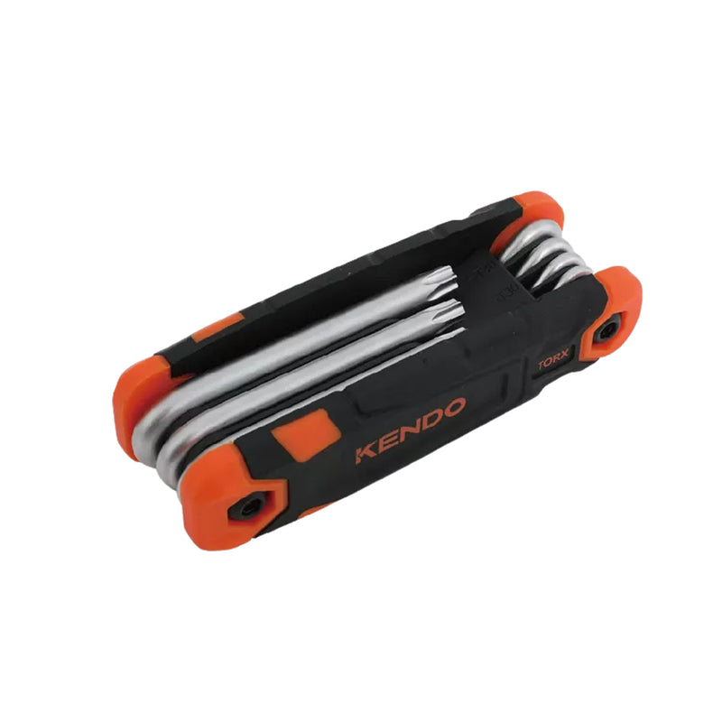 Bộ lục giác sao gấp gọn 8 chi tiết Kendo 20718 kích thước từ T9 - T30, vật liệu thep Cr-V