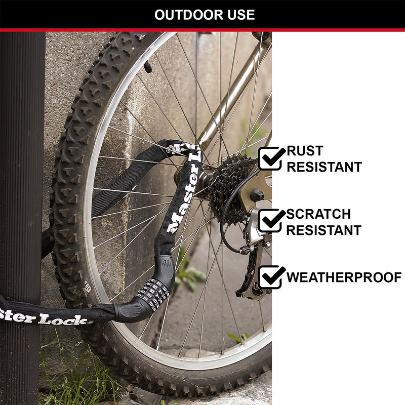 Khóa số dây xích Master Lock cao cấp, dây xích bằng thép cường lực dày 8mm được bọc lớp vải nhiều màu dài 90cm, 4 cọc số