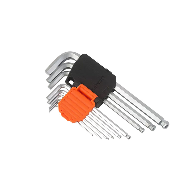Bộ lục giác đầu bi 9 chi tiết Kendo 20735 thân tiêu chuẩn, vật liệu thép Cr-V