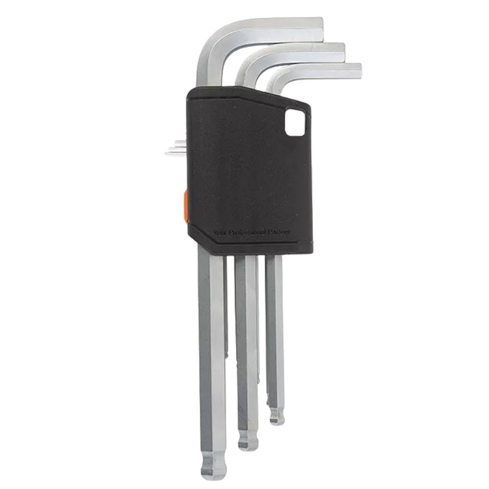 Bộ lục giác đầu bi 9 chi tiết Kendo 20737 thân dài, kích thước từ 1.5mm - 10mm, vật liệu thép Cr-V