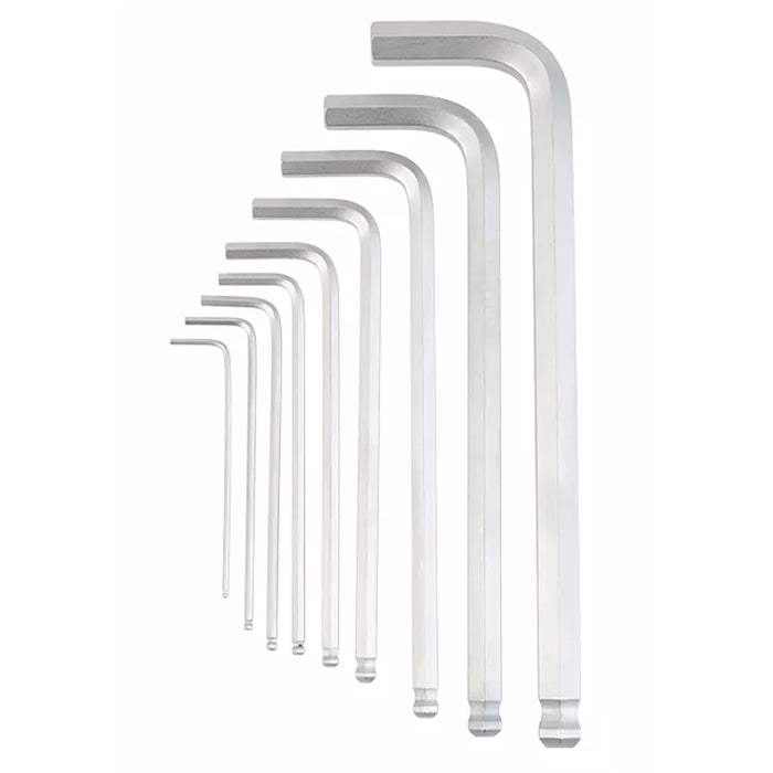 Bộ lục giác đầu bi 9 chi tiết Kendo 20737 thân dài, kích thước từ 1.5mm - 10mm, vật liệu thép Cr-V