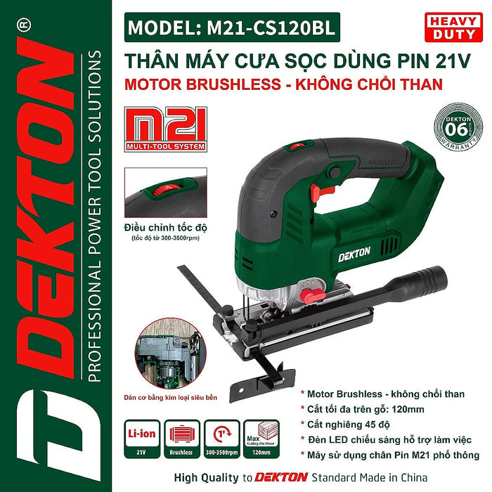 Máy cưa lọng Dekton M21-CS120BL dùng pin 21V, đường kính lưỡi cưa 120mm