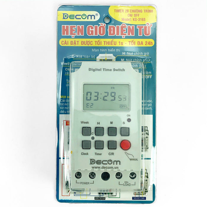 Timer hẹn giờ kỹ thuật số Decom KG316-S cài đặt từ 1 giây - 24 giờ (loại tốt)