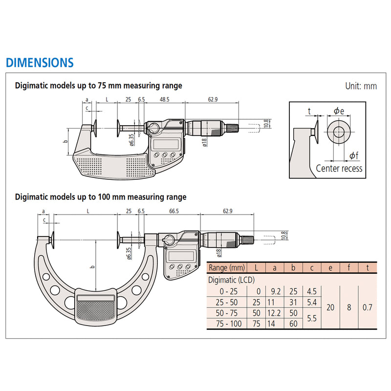 Panme điện tử Mitutoyo Series 322 - Disc Micrometers. Hàm kẹp đĩa đo bánh răng,. Có cổng SPC xuất dữ liệu