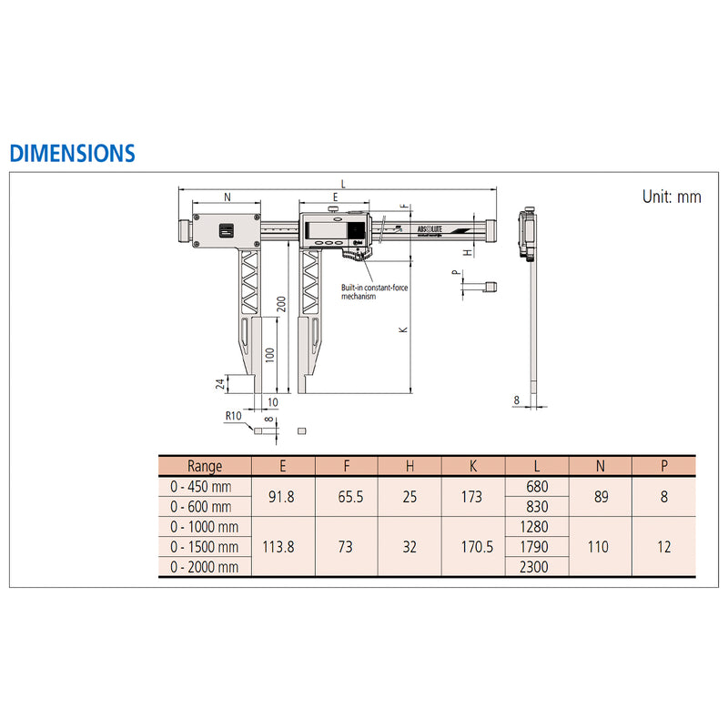 Thước kẹp điện tử Mitutoyo Series 552 Absolute Coolant Carbon Fiber, chuyên cho dãi đo lớn, hàm kẹp dài
