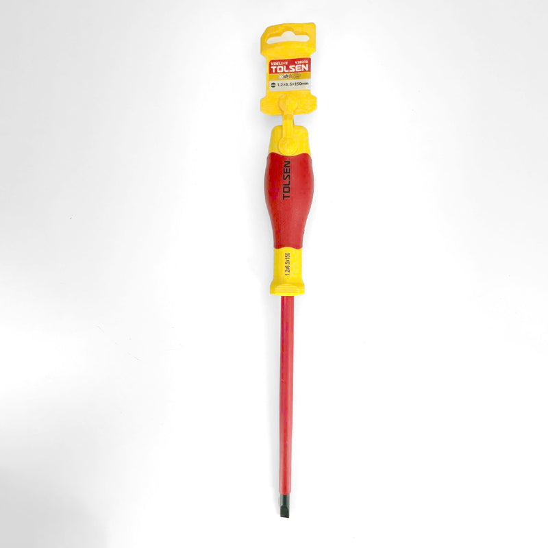 Tua vít dẹp cách điện cao cấp 75 - 150mm TOLSEN, mũi vít thép S2, mạ đen