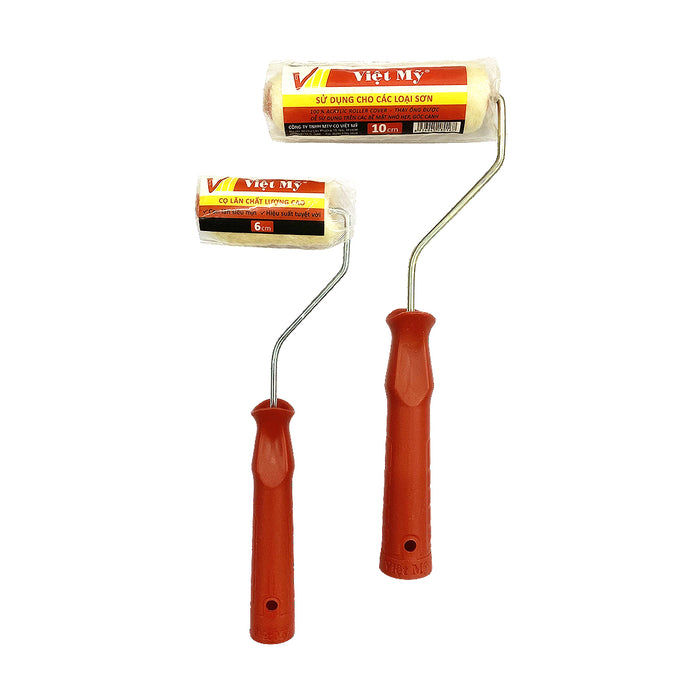 Cọ lăn chỉ mini Việt Mỹ 6cm - 10cm, lông màu vàng kem, chiều cao sợi 10mm, tay cầm nhựa