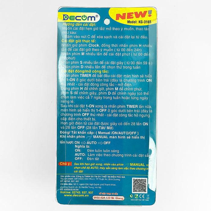 Timer hẹn giờ kỹ thuật số Decom KG316-S cài đặt từ 1 giây - 24 giờ (loại tốt)