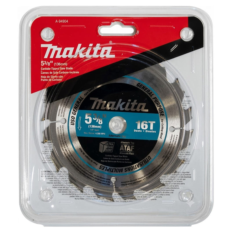 Lưỡi cưa gỗ TCT Makita A-94904 đường kính 136mm, 16 răng kiểu ATAF, lỗ cốt 15,88mm