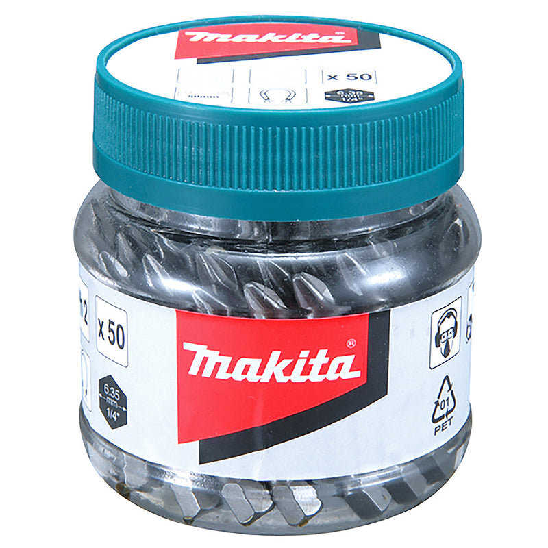 Hộp 50 mũi vít Pozi Makita B-26509 kích thước PZ2 x 50mm, đuôi lục giác 6.35mm (1/4 inch)