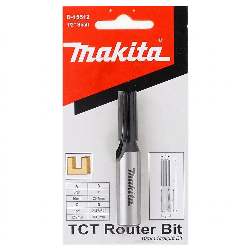 Mũi phay rãnh thẳng 2 cạnh lưỡi hệ inch Makita D-15512 đường kính hiệu dụng 3/8 inch