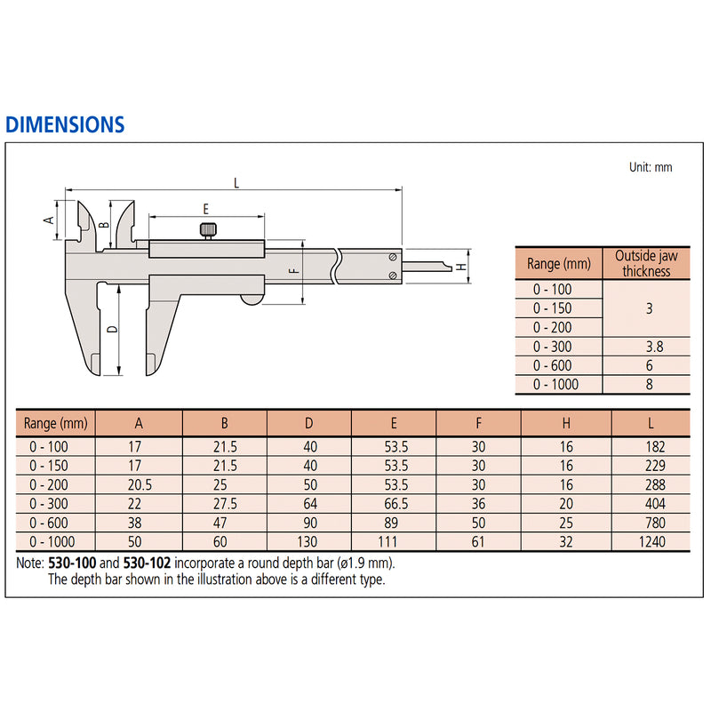 Thước kẹp cơ Mitutoyo Series 530 dòng tiêu chuẩn