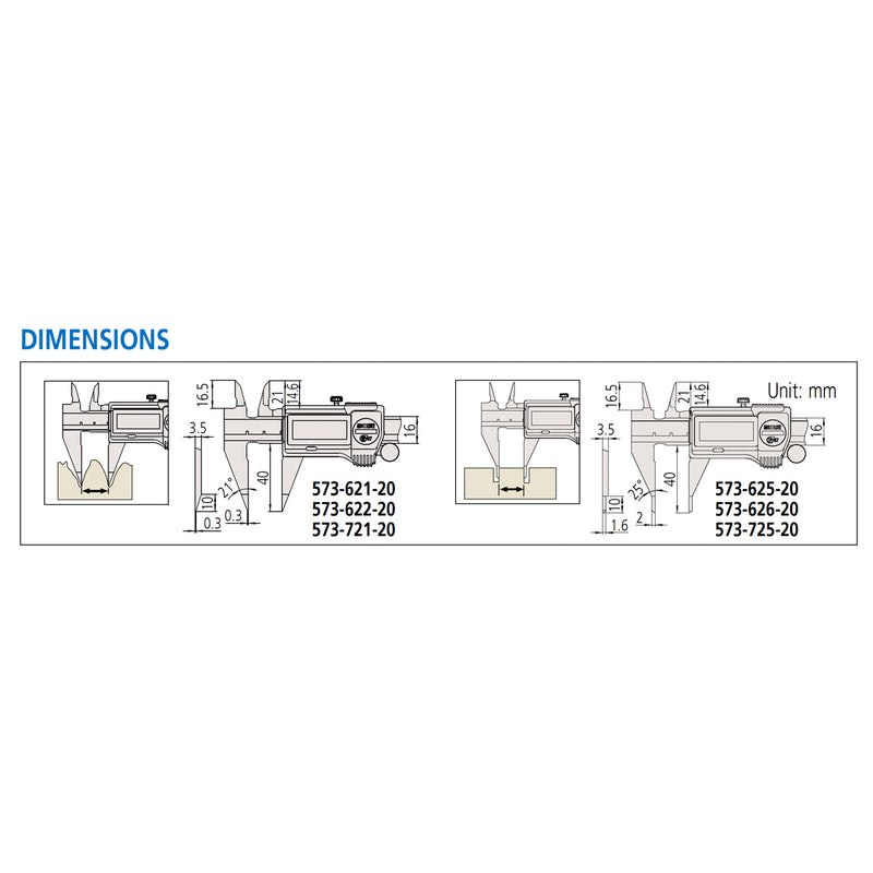 Thước kẹp điện tử Mitutoyo Series 573, ABSOLUTE Digimatic Point Caliper, Mũi nhọn mảnh nhỏ