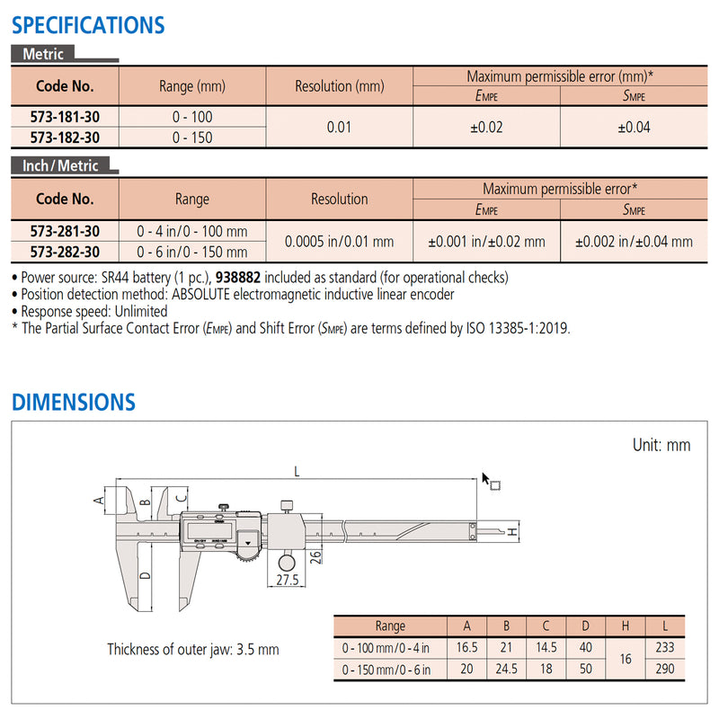 Thước kẹp điện tử Mitutoyo Series 573, ABSOLUTE Digimatic Snap Caliper