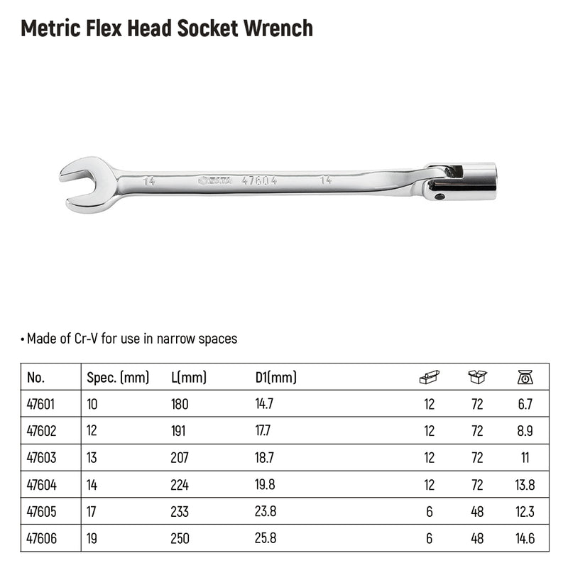 Full Polish Socket End & Open End Wrench from 10mm to 19mm SATA