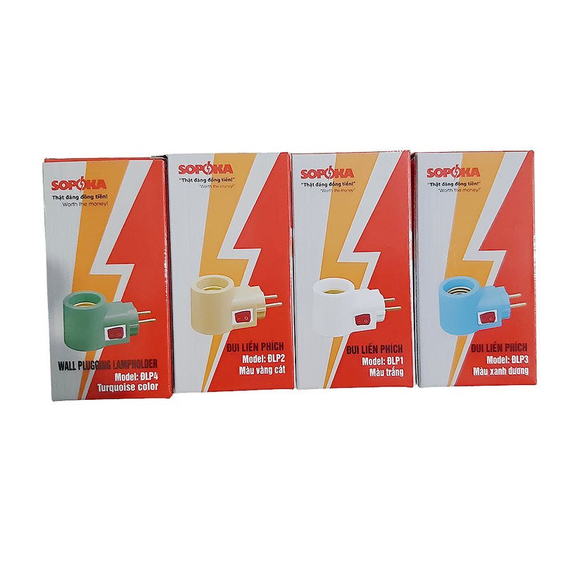 Đuôi đèn liền phích cắm có công tắc SOPOKA ĐLP đủ màu trắng, vàng, xanh, thiết kế nhựa chống vỡ, ren đồng E27 cực kỳ tiện lợi cho đèn ngủ và đèn đọc sách.
