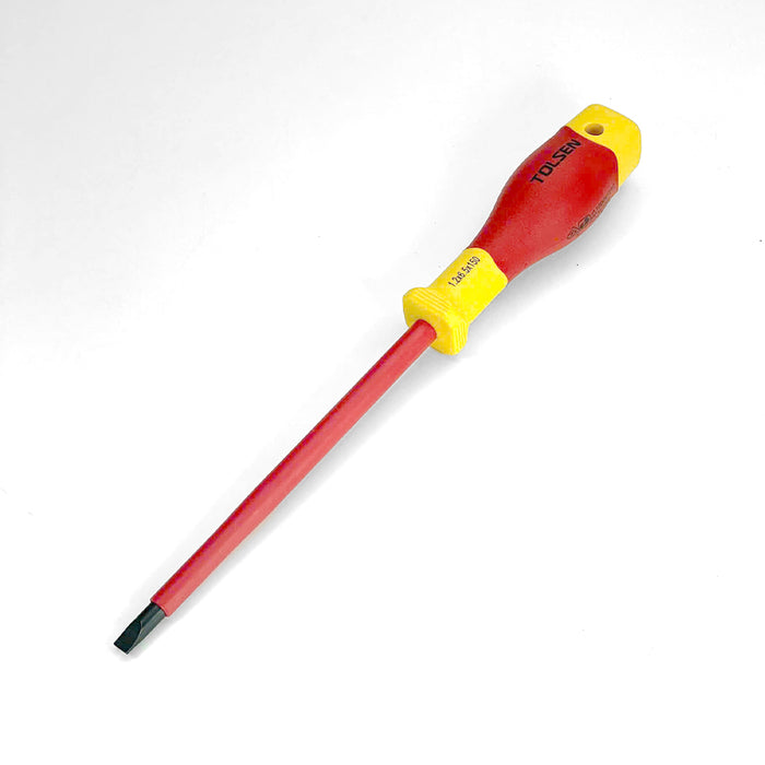 Tua vít dẹp cách điện cao cấp 75 - 150mm TOLSEN, mũi vít thép S2, mạ đen