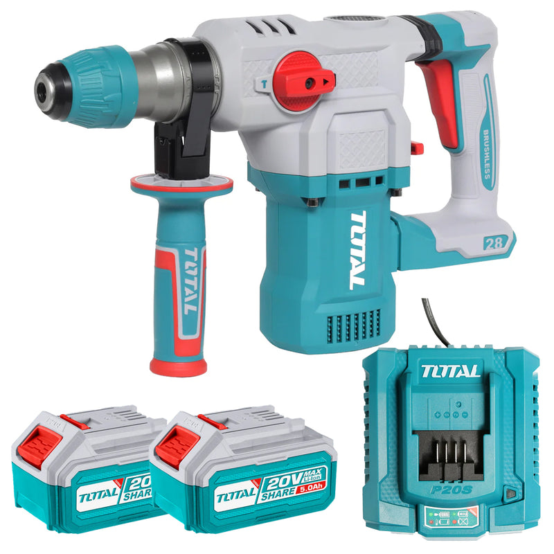 Máy khoan bê tông 3 chức năng Total TRHLI20286 dùng Pin 20V, đuôi gài SDS-Plus