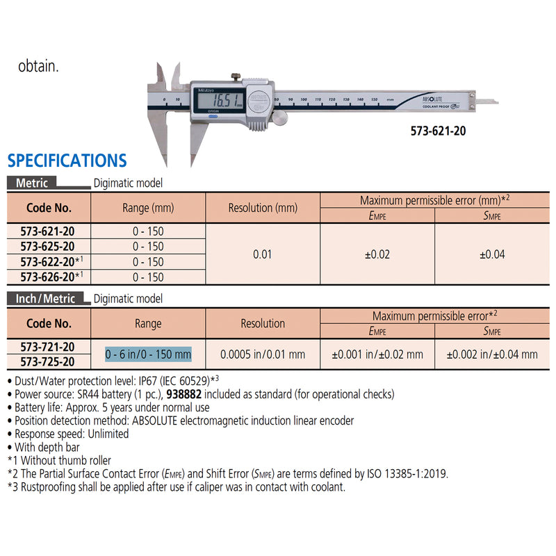 Thước kẹp điện tử Mitutoyo Series 573, ABSOLUTE Digimatic Point Caliper, Mũi nhọn mảnh nhỏ