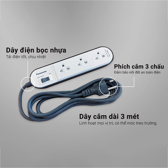 Ổ cắm điện Panasonic 3 cổng, công suất 2300W, dây dài 3m WCHG 24332W (màu trắng)