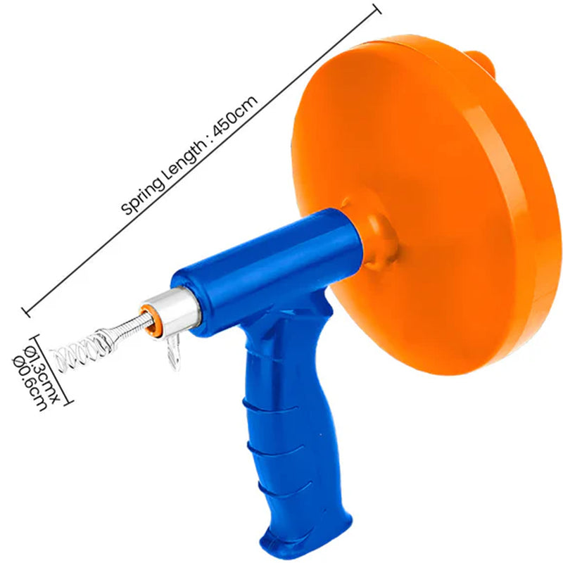 Dụng cụ thông tắc đường ống dạng súng Wadfow WDD3345, chiều dài 4.5m, dây thép lò xo mạ mềm