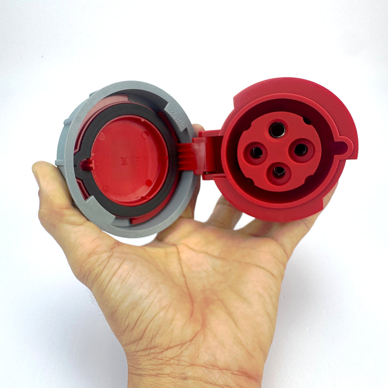 Ổ cắm công nghiệp di động chuyên dùng cho container PCE F2242-3V, tải 32A, 4 chân (3P+PE), điện áp 440V, đầu cái, kín nước chuẩn IP67