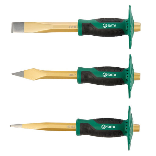 Bộ mũi đục kim loại SATA 09167 3 chi tiết, thép Cr-V, tay cầm bọc nhựa, chống gỉ, bảo vệ tay